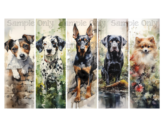 Assorted Dogs Bookmark Set 03 Printed Water Soluble Image Transfer Sheet For Polymer Clay