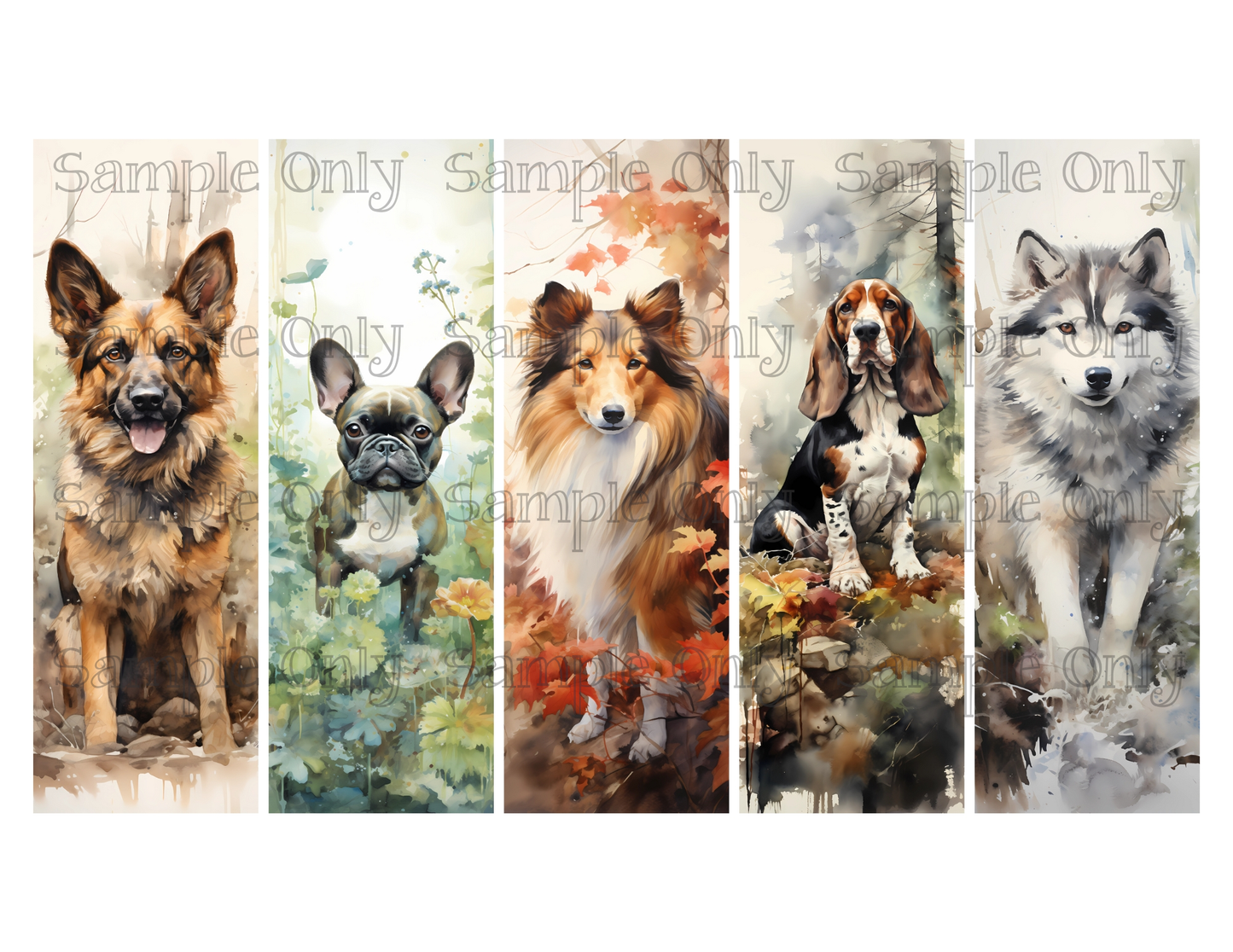 Assorted Dogs Bookmark Set 04 Printed Water Soluble Image Transfer Sheet For Polymer Clay