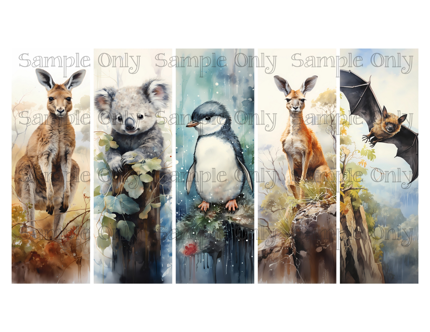 Australian Animals Bookmark Set 02 Printed Water Soluble Image Transfer Sheet For Polymer Clay