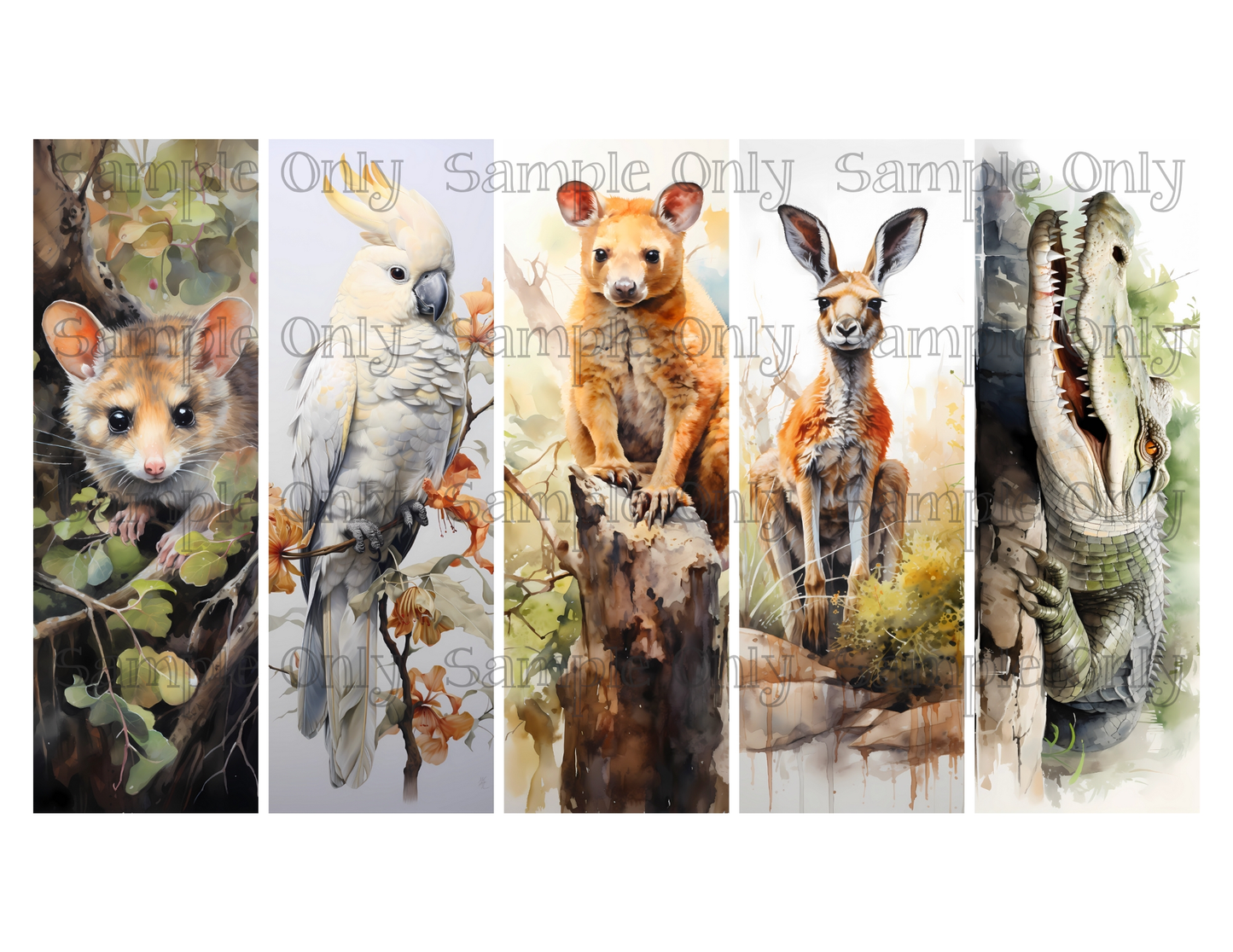 Australian Animals Bookmark Set 03 Printed Water Soluble Image Transfer Sheet For Polymer Clay