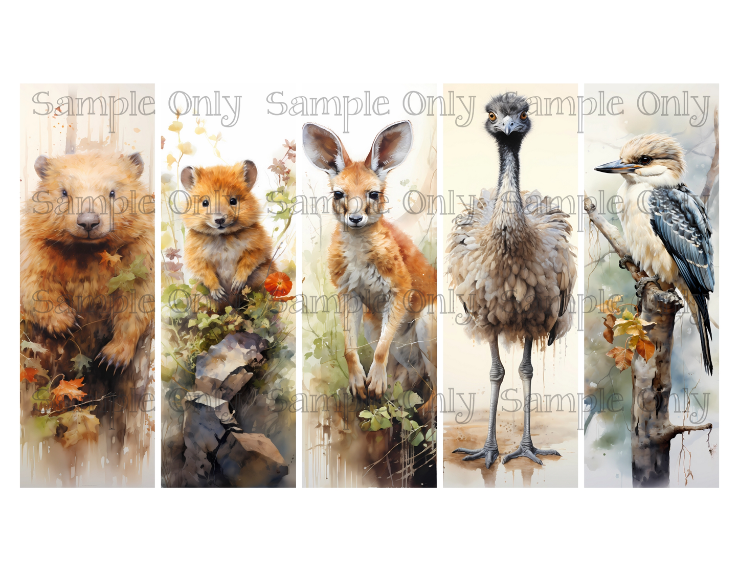 Australian Animals Bookmark Set 04 Printed Water Soluble Image Transfer Sheet For Polymer Clay