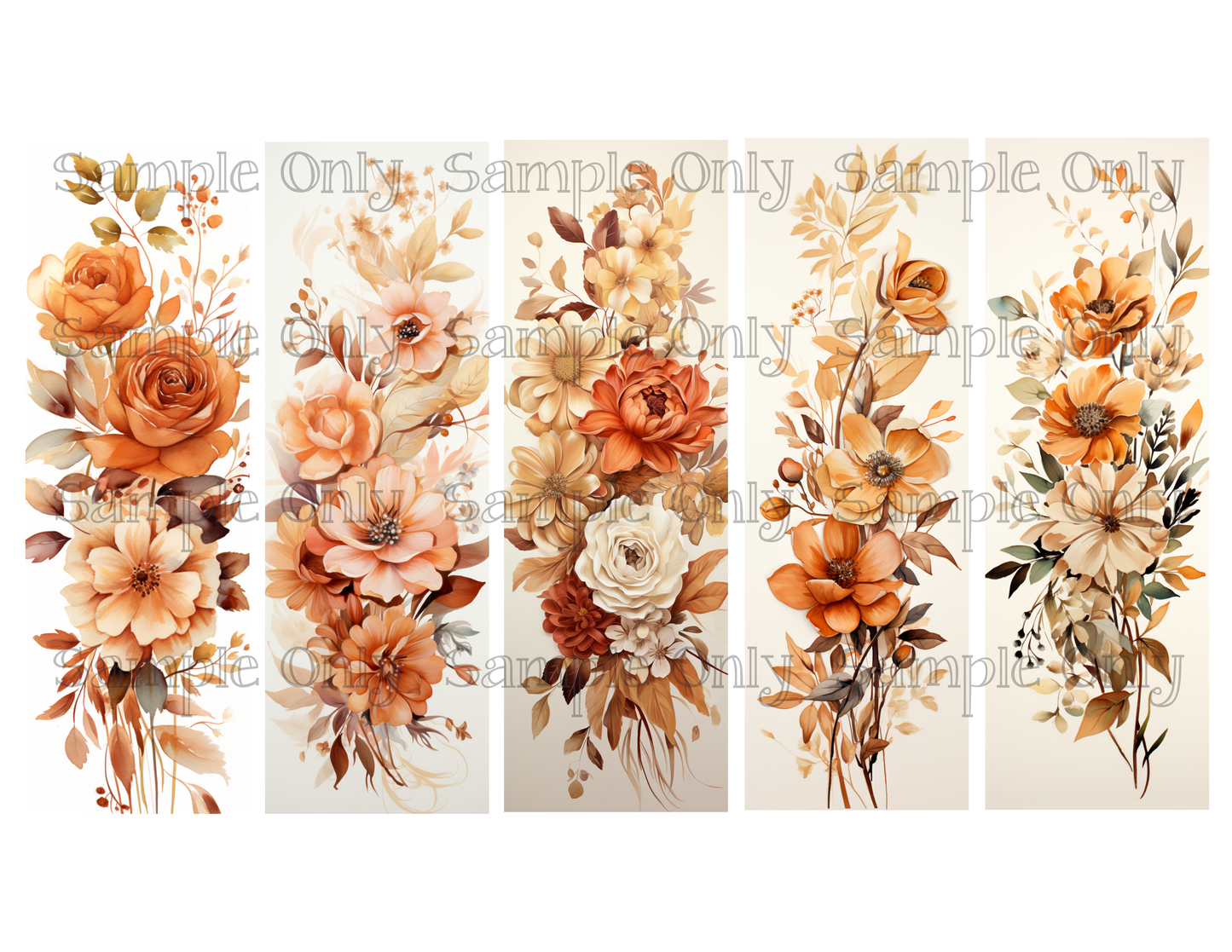 Autumn Flowers Bookmark Set 01 Printed Water Soluble Image Transfer Sheet For Polymer Clay