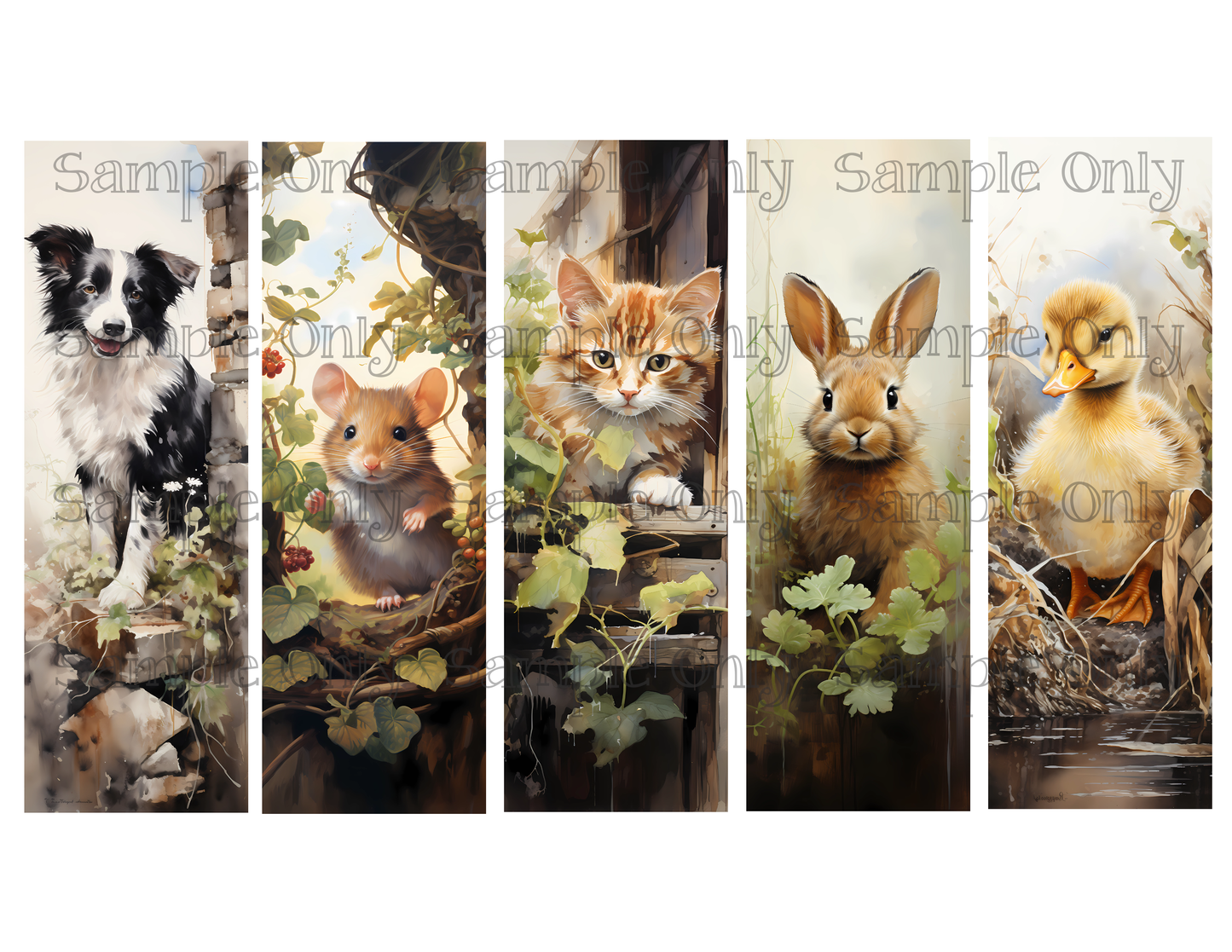 Baby Animals Bookmark Set 01 Printed Water Soluble Image Transfer Sheet For Polymer Clay