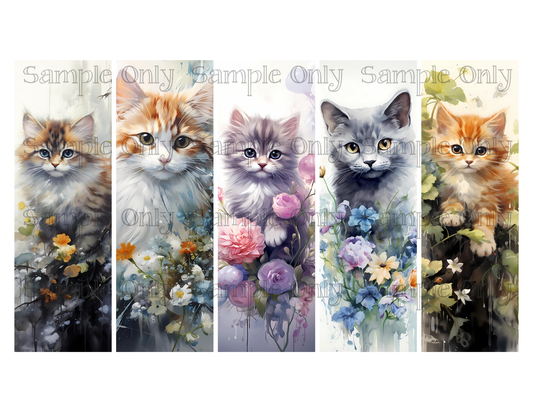 Cats and Kittens Bookmark Set 02 Printed Water Soluble Image Transfer Sheet For Polymer Clay