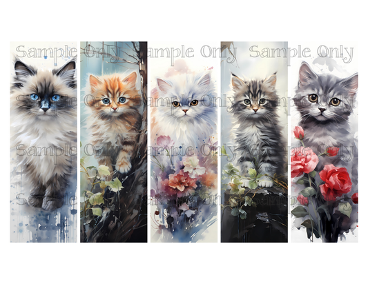 Cats and Kittens Bookmark Set 03 Printed Water Soluble Image Transfer Sheet For Polymer Clay