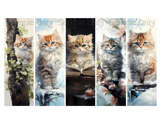 Cats and Kittens Bookmark Set 04 Printed Water Soluble Image Transfer Sheet For Polymer Clay