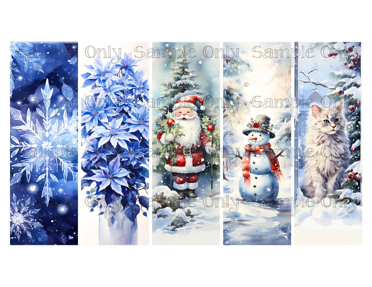 Christmas Bookmark Set 05 Printed Water Soluble Image Transfer Sheet For Polymer Clay