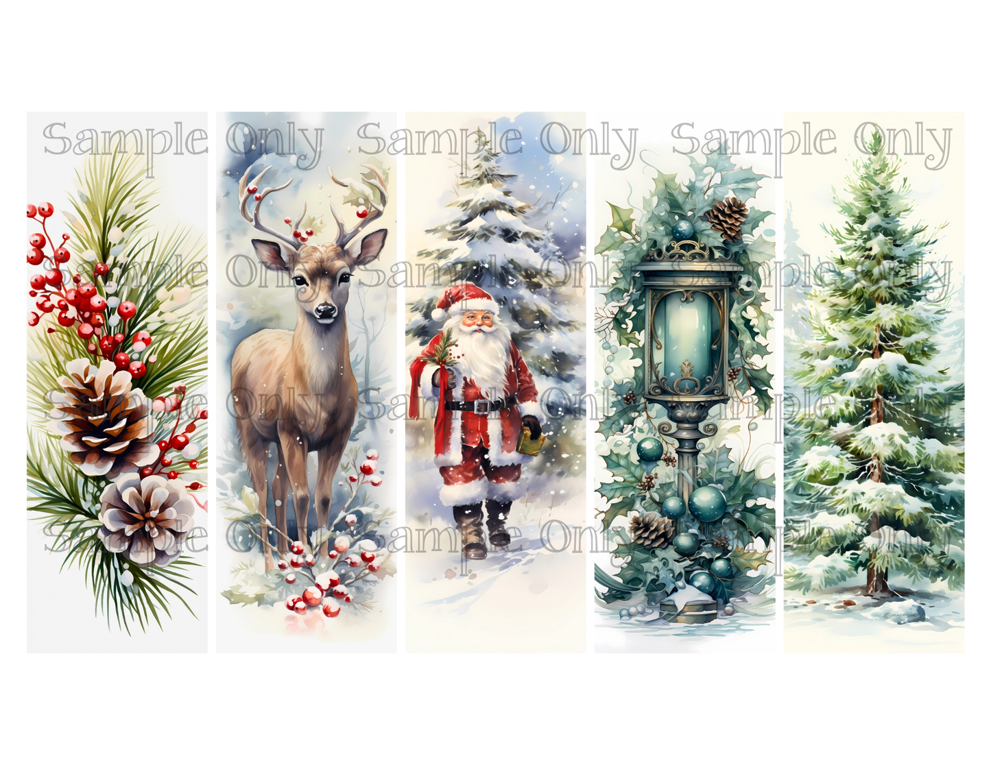 Christmas Bookmark Set 06 Printed Water Soluble Image Transfer Sheet For Polymer Clay