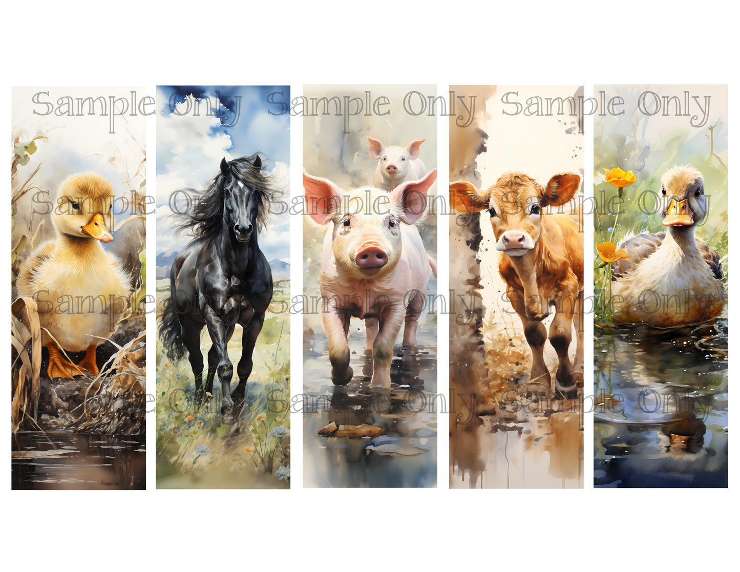 Farm Animals Bookmark Set 01 Printed Water Soluble Image Transfer Sheet For Polymer Clay