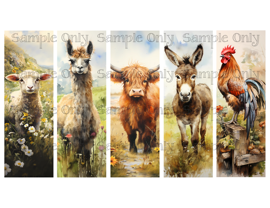 Farm Animals Bookmark Set 02 Printed Water Soluble Image Transfer Sheet For Polymer Clay