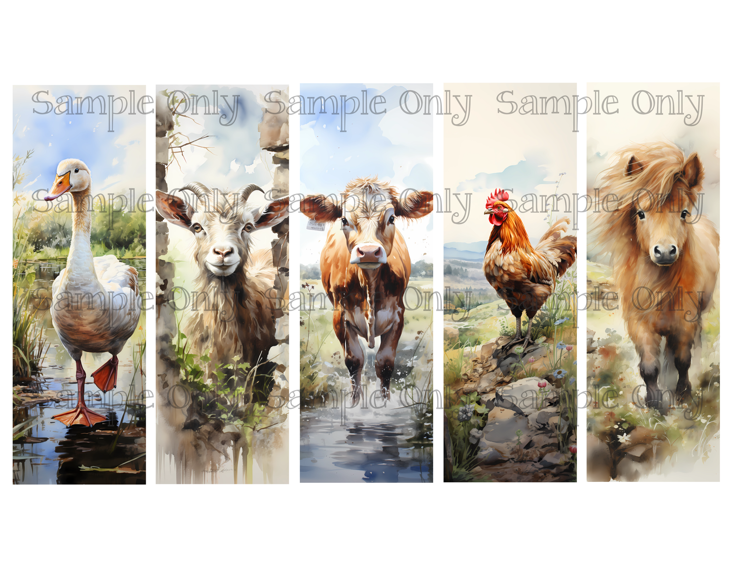 Farm Animals Bookmark Set 03 Printed Water Soluble Image Transfer Sheet For Polymer Clay