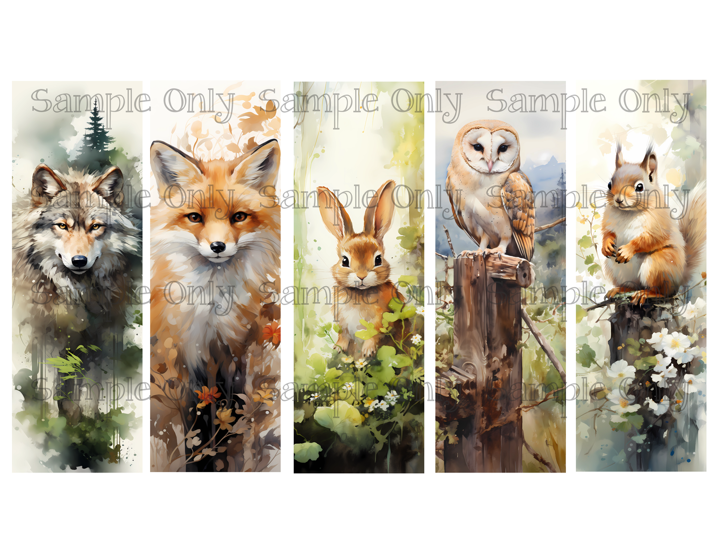 Forest Animals Bookmark Set 01 Printed Water Soluble Image Transfer Sheet For Polymer Clay