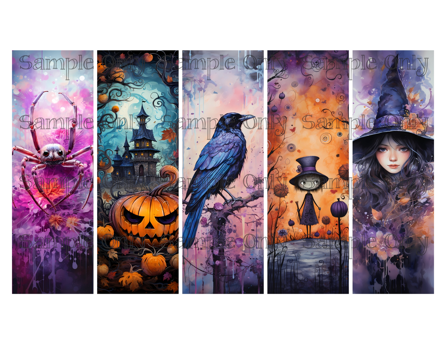 Halloween Bookmark Set 03 Printed Water Soluble Image Transfer Sheet For Polymer Clay