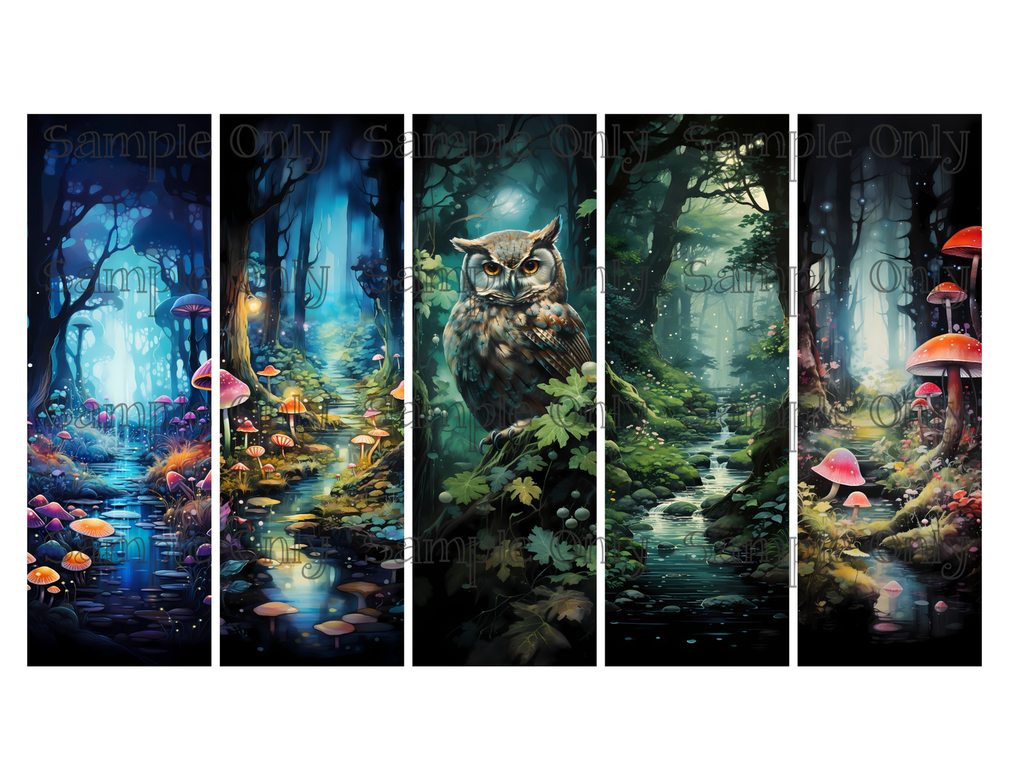Magical Fantasy Forest Bookmark Set 01 Printed Water Soluble Image Transfer Sheet For Polymer Clay