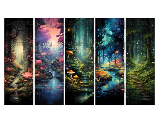 Magical Fantasy Forest Bookmark Set 03 Printed Water Soluble Image Transfer Sheet For Polymer Clay