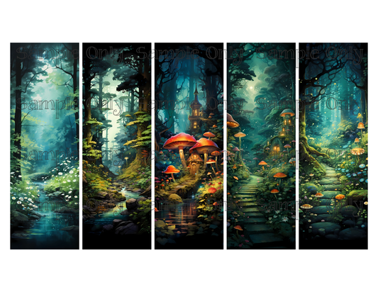 Magical Fantasy Forest Bookmark Set 04 Printed Water Soluble Image Transfer Sheet For Polymer Clay