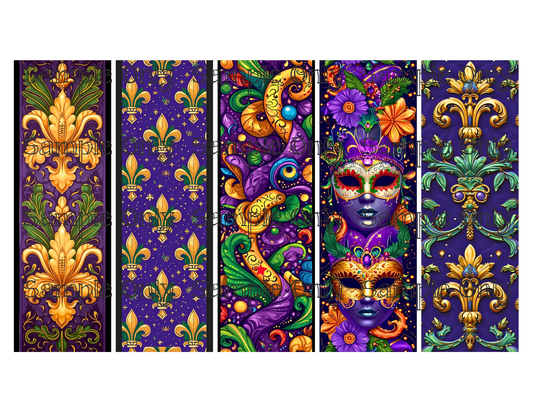 Mardi Gras Bookmark Set 02 Printed Water Soluble Image Transfer Sheet For Polymer Clay