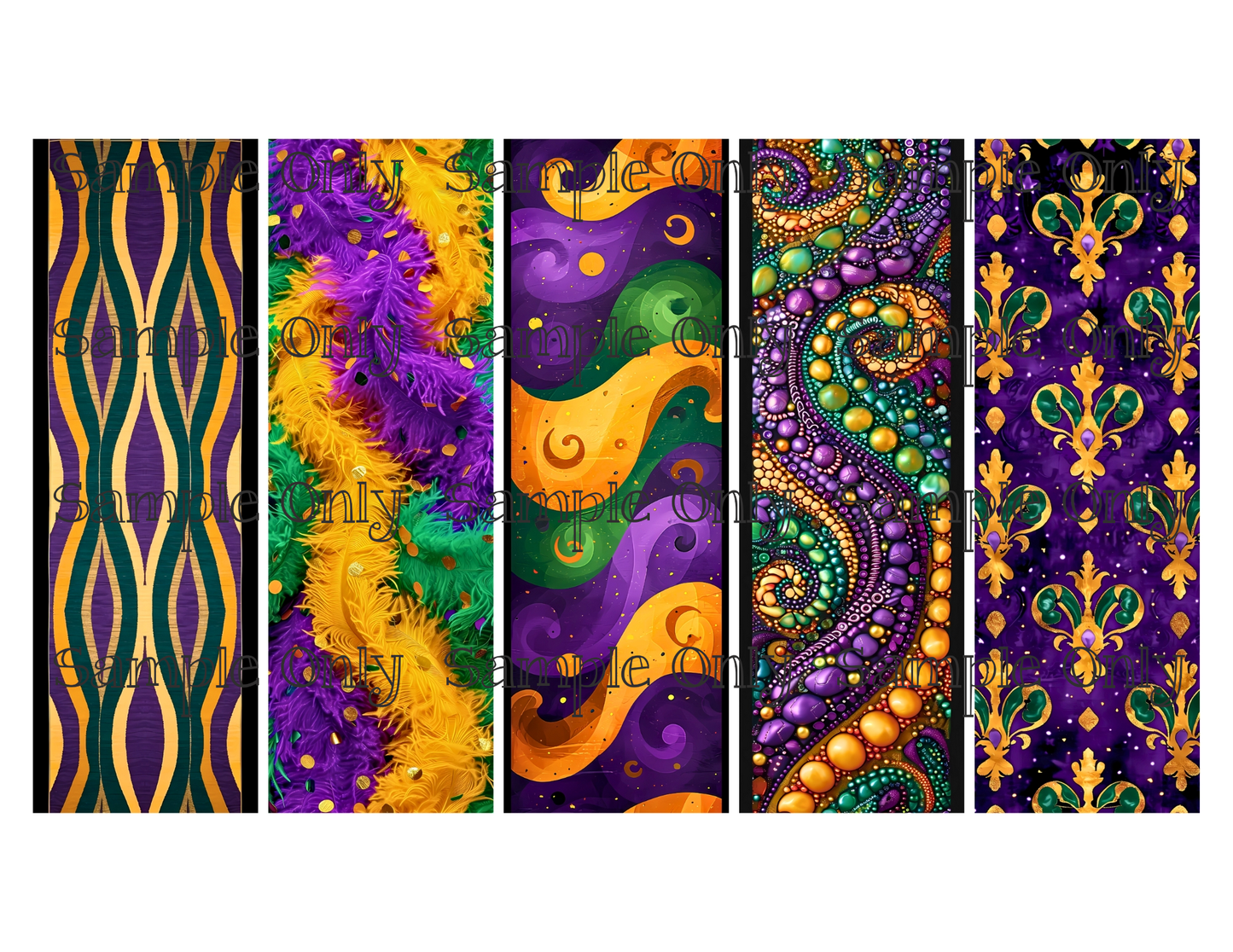 Mardi Gras Bookmark Set 03 Printed Water Soluble Image Transfer Sheet For Polymer Clay