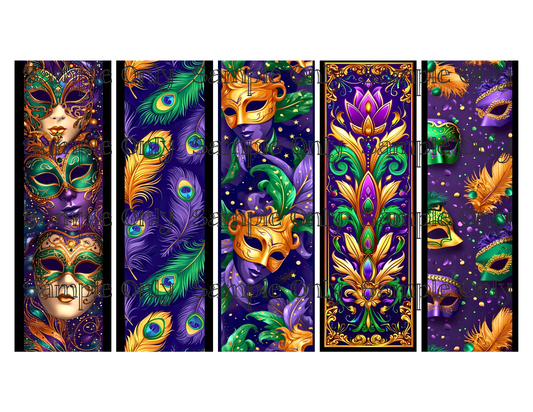 Mardi Gras Bookmark Set 04 Printed Water Soluble Image Transfer Sheet For Polymer Clay