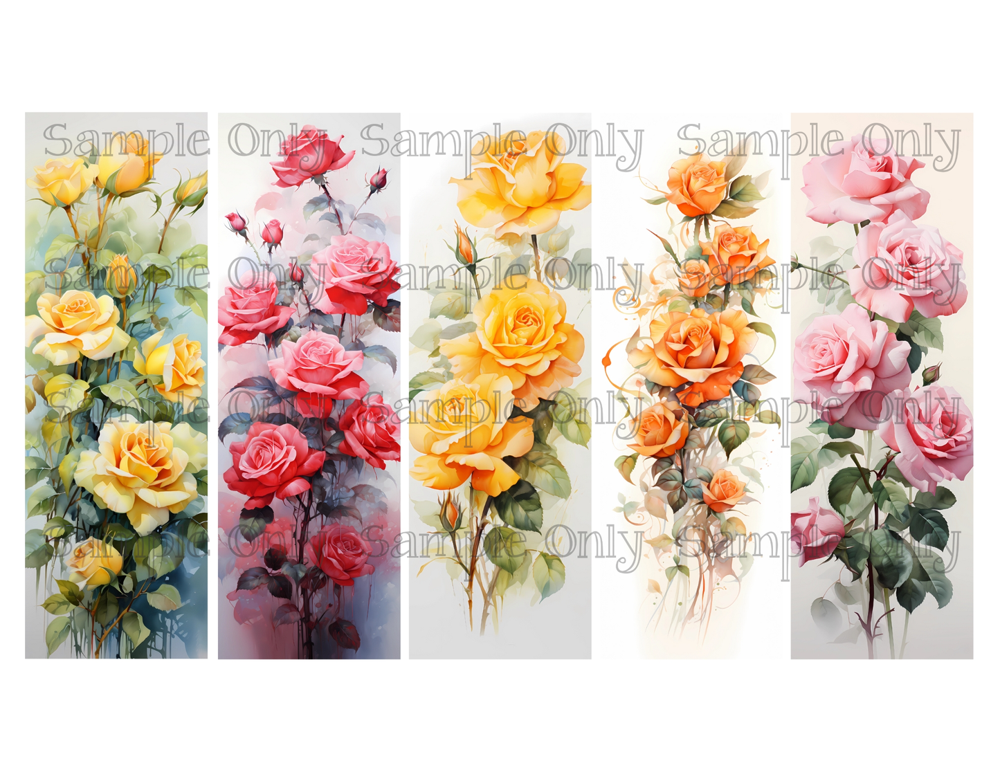 Rose Floral Bookmark Set 03 Printed Water Soluble Image Transfer Sheet For Polymer Clay