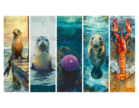 Sea Animals Bookmark Set 01 Printed Water Soluble Image Transfer Sheet For Polymer Clay