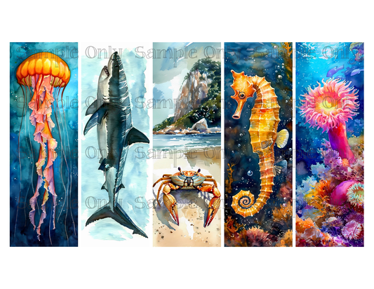 Sea Animals Bookmark Set 02 Printed Water Soluble Image Transfer Sheet For Polymer Clay