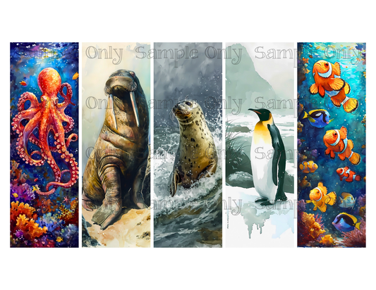 Sea Animals Bookmark Set 03 Printed Water Soluble Image Transfer Sheet For Polymer Clay