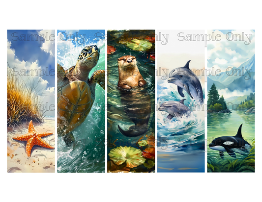 Sea Animals Bookmark Set 04 Printed Water Soluble Image Transfer Sheet For Polymer Clay