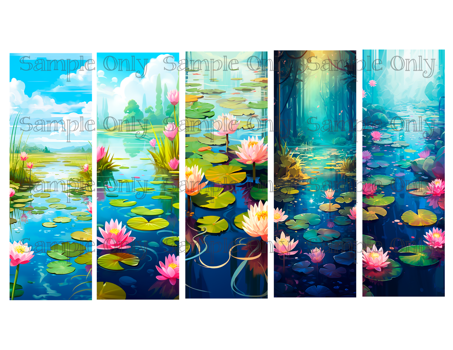 Water Lily Bookmark Set 01 Printed Water Soluble Image Transfer Sheet For Polymer Clay