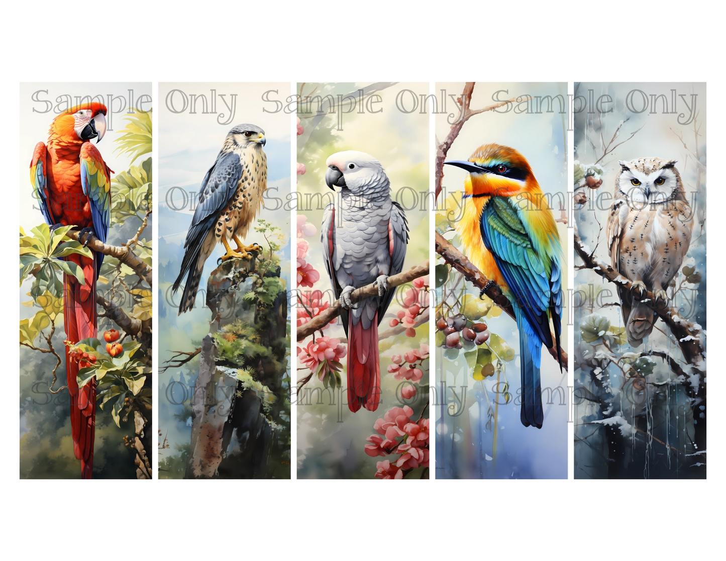 Wild Birds Bookmark Set 12 Printed Water Soluble Image Transfer Sheet For Polymer Clay