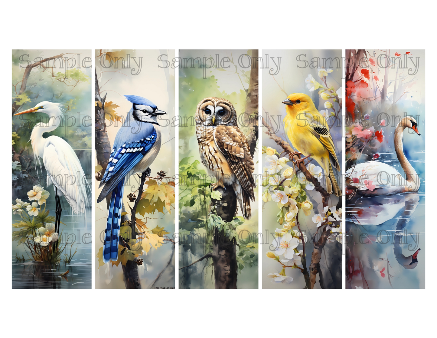 Wild Birds Bookmark Set 13 Printed Water Soluble Image Transfer Sheet For Polymer Clay