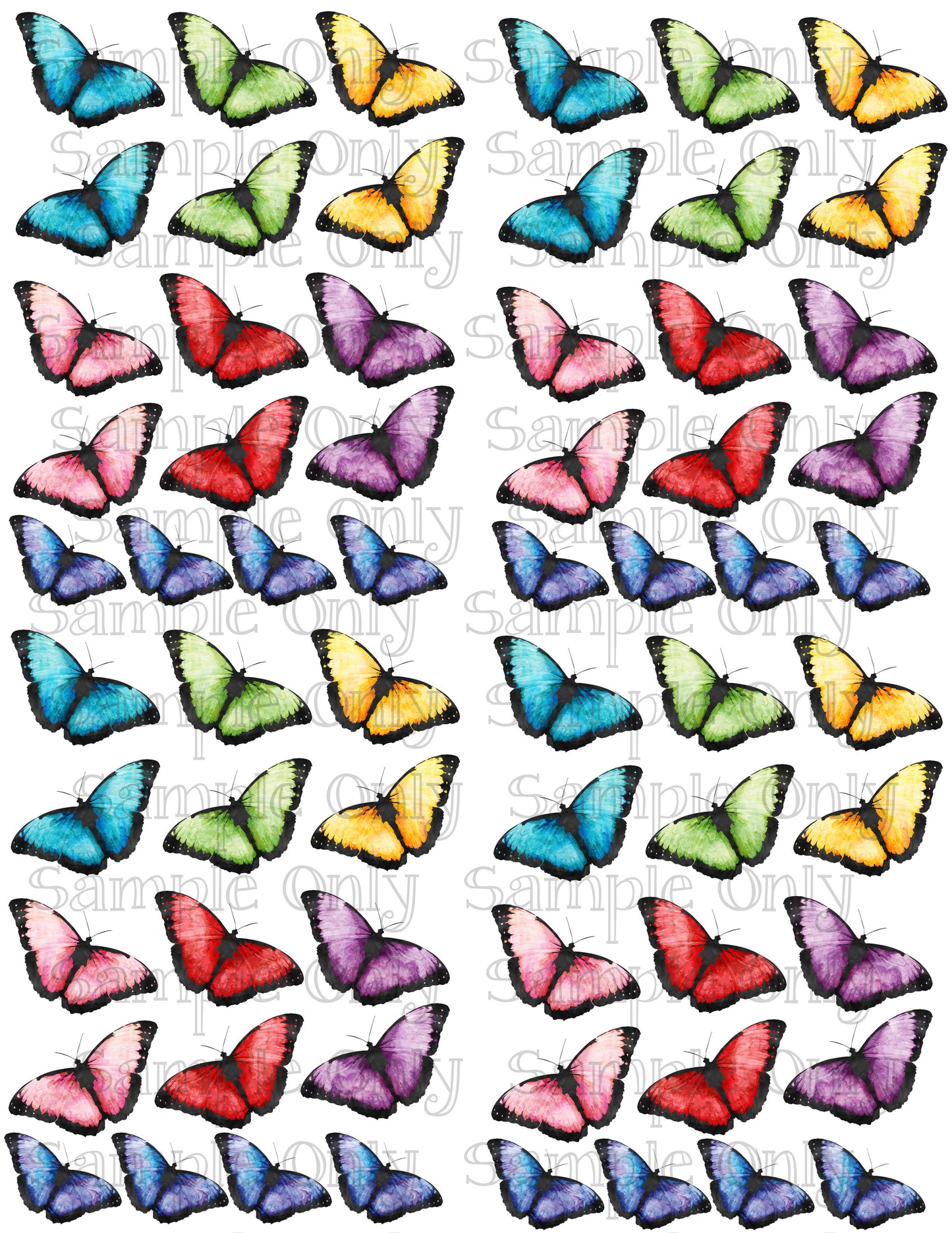 1 & 1/8 - 1 & 3/8 Inch Bright Butterflies Set 1 Image Transfer Sheet For Polymer Clay
