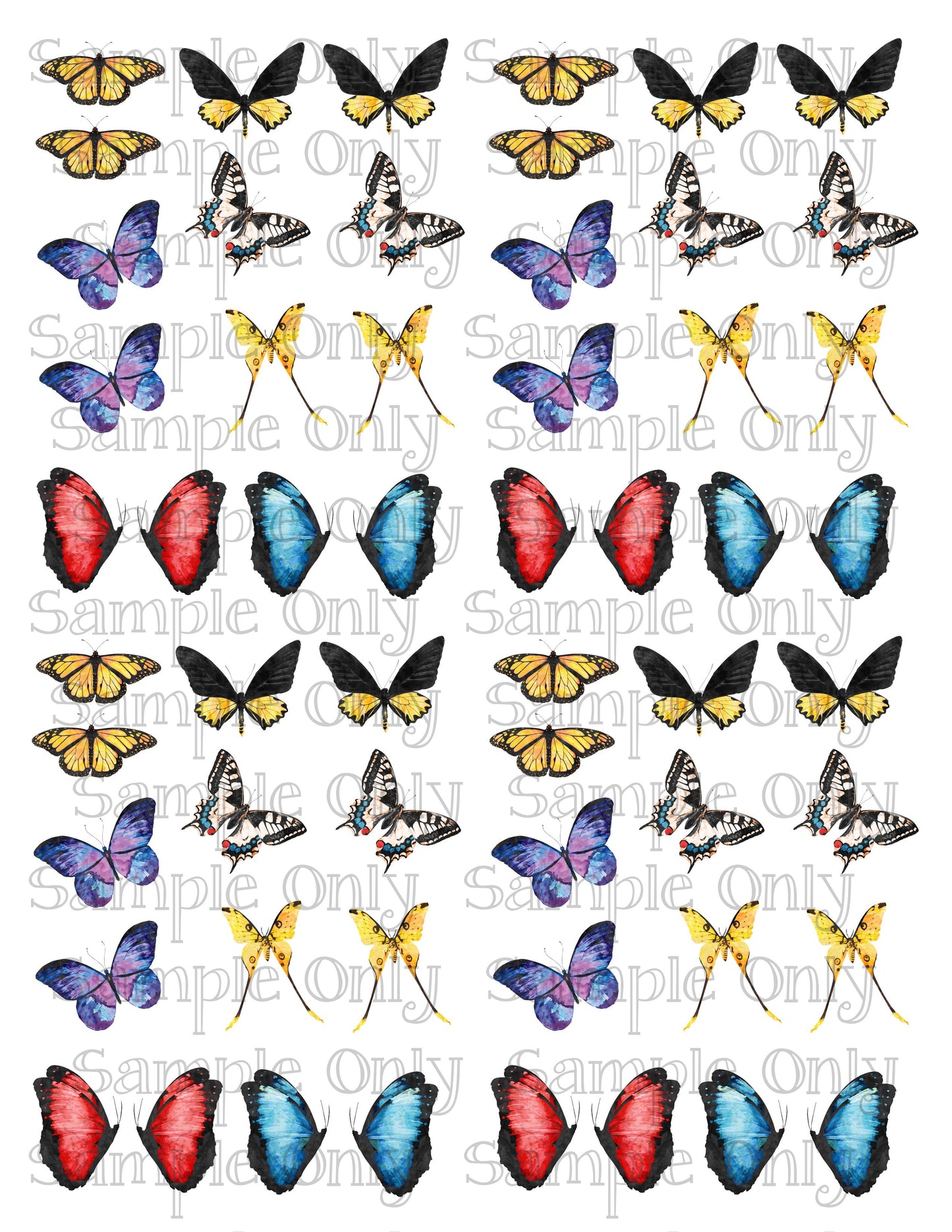 1 Inch Bright Butterflies Set 2 Image Transfer Sheet For Polymer Clay