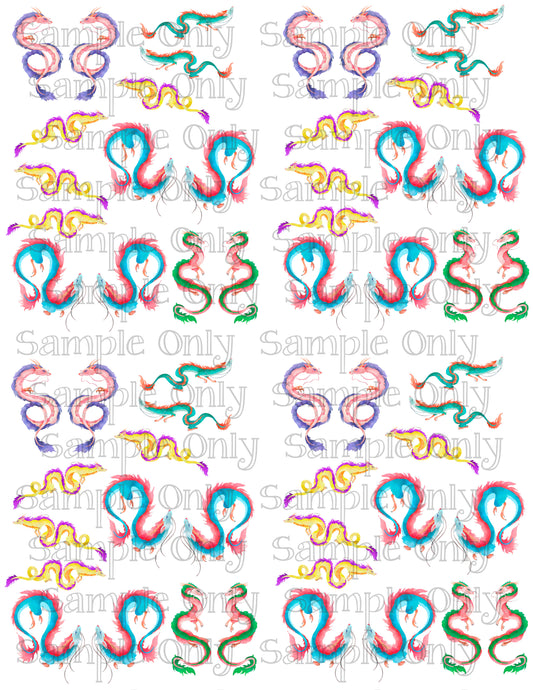 Bright Flying Dragons Printed Water Soluble Image Transfer Sheet For Polymer Clay