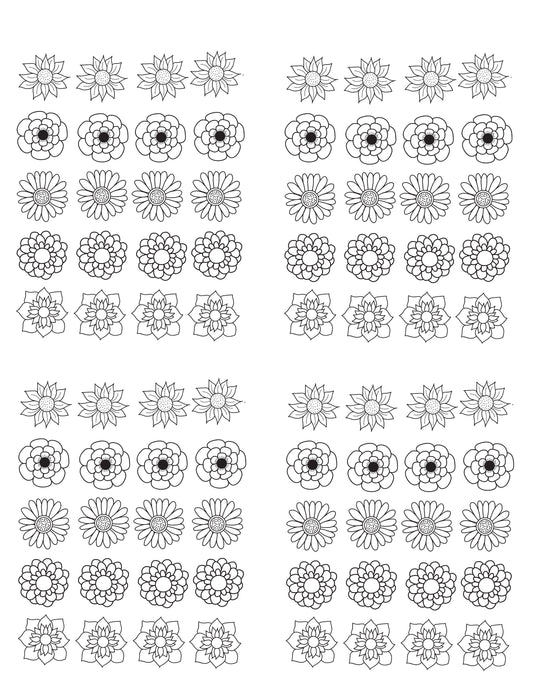 Black Assorted Flowers Set 2 DIGITAL OR PRINTED Image Transfer Sheet For Polymer Clay