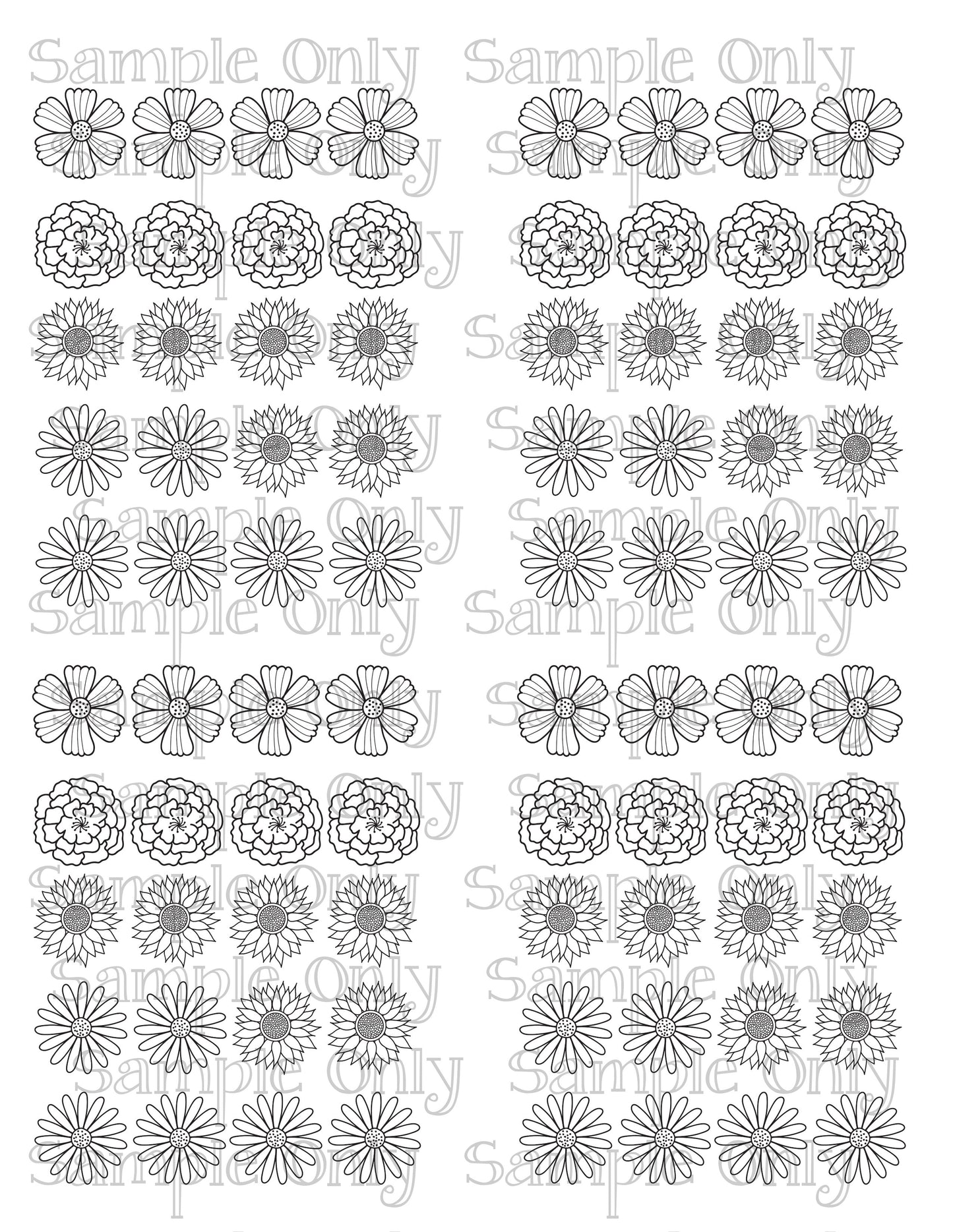 Black Assorted Flowers Set 3 DIGITAL OR PRINTED Image Transfer Sheet For Polymer Clay