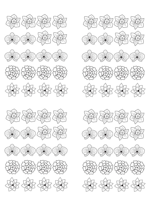 Black Assorted Flowers Set 1 DIGITAL OR PRINTED Image Transfer Sheet For Polymer Clay