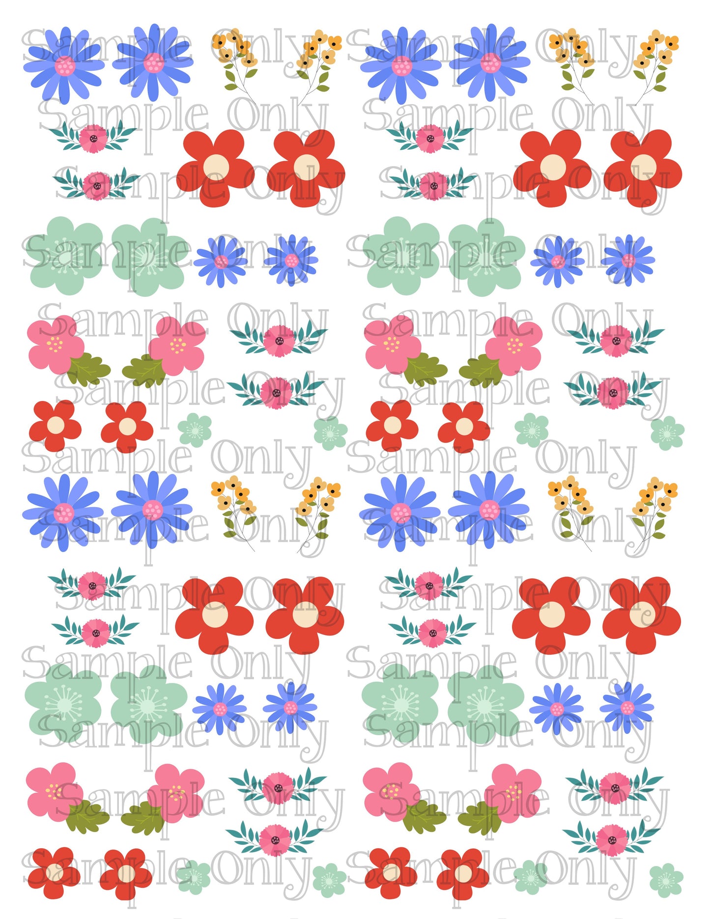 1.25 Inch Bright Spring Flowers Set-01 Image Sheet For Polymer Clay Transfer Decal DIGITAL FILE OR PRINTED