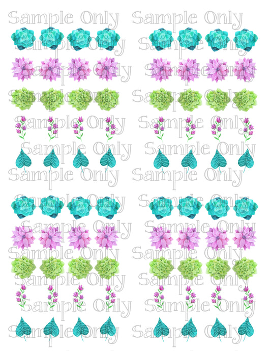 .75 Inch Painted Flowers Set-02 Image Sheet For Polymer Clay Transfer Decal DIGITAL FILE OR PRINTED