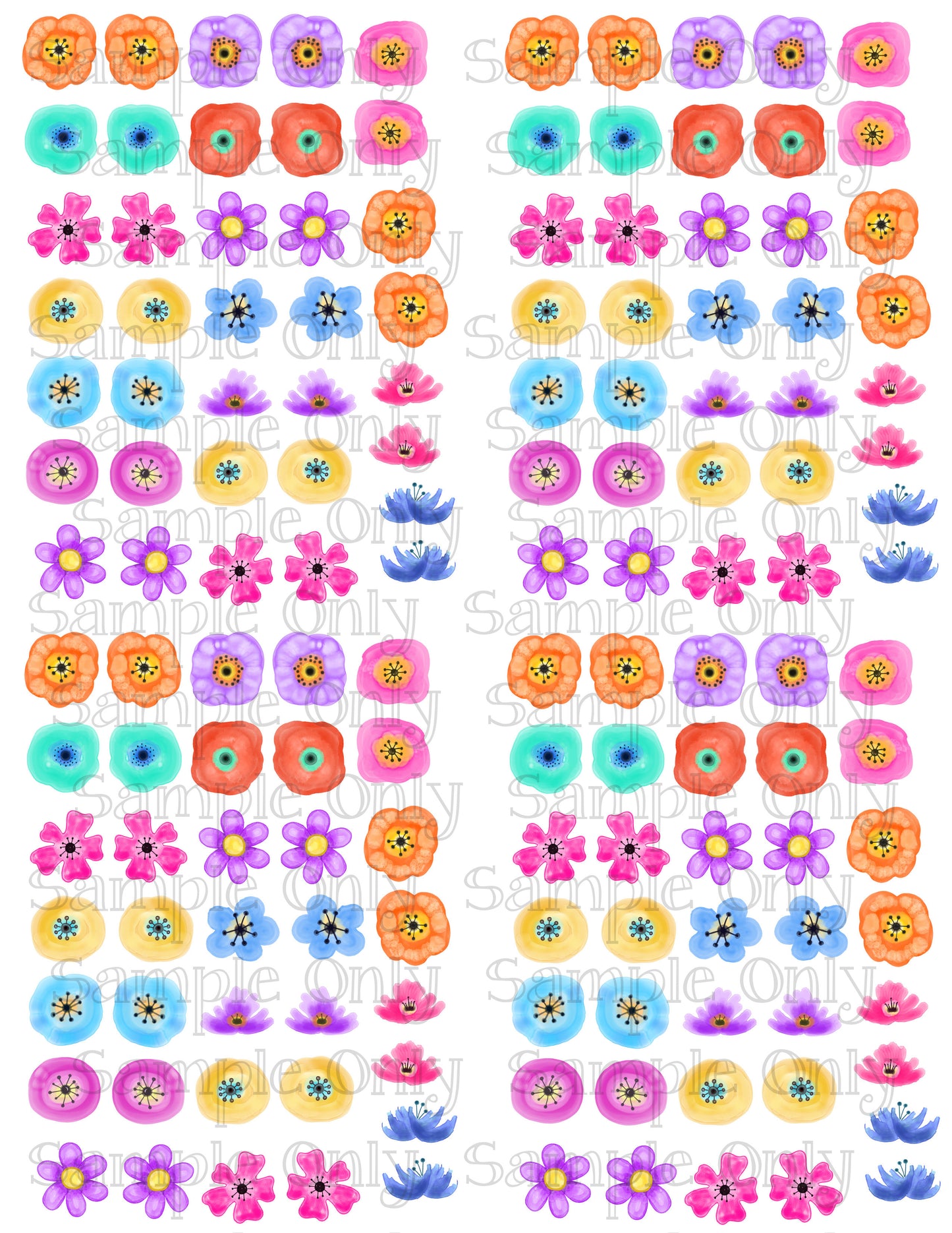 Bright Funky Floral Stud Topper Size Image Sheet For Polymer Clay Transfer Decal DIGITAL FILE OR PRINTED