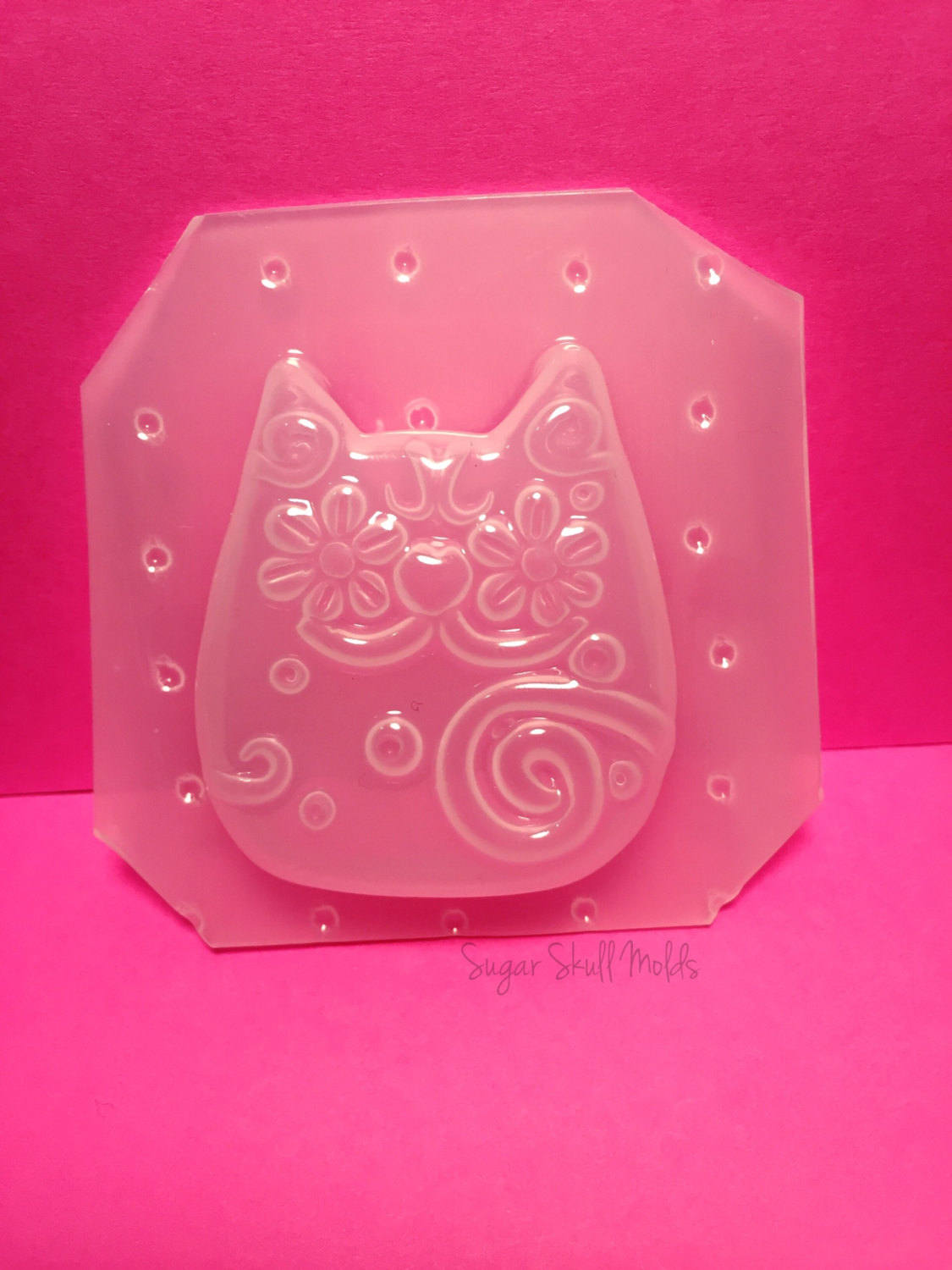 LARGE Chibi Floral Kitty Cat Flexible Plastic Resin Mold SSM Exclusive Design Soap