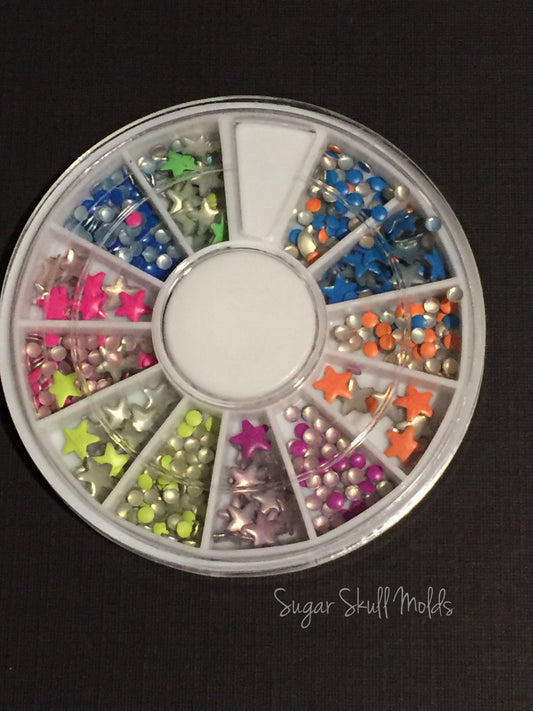 Tiny Neon Round Polka Dot and Star Metal Bling In Assorted Colors