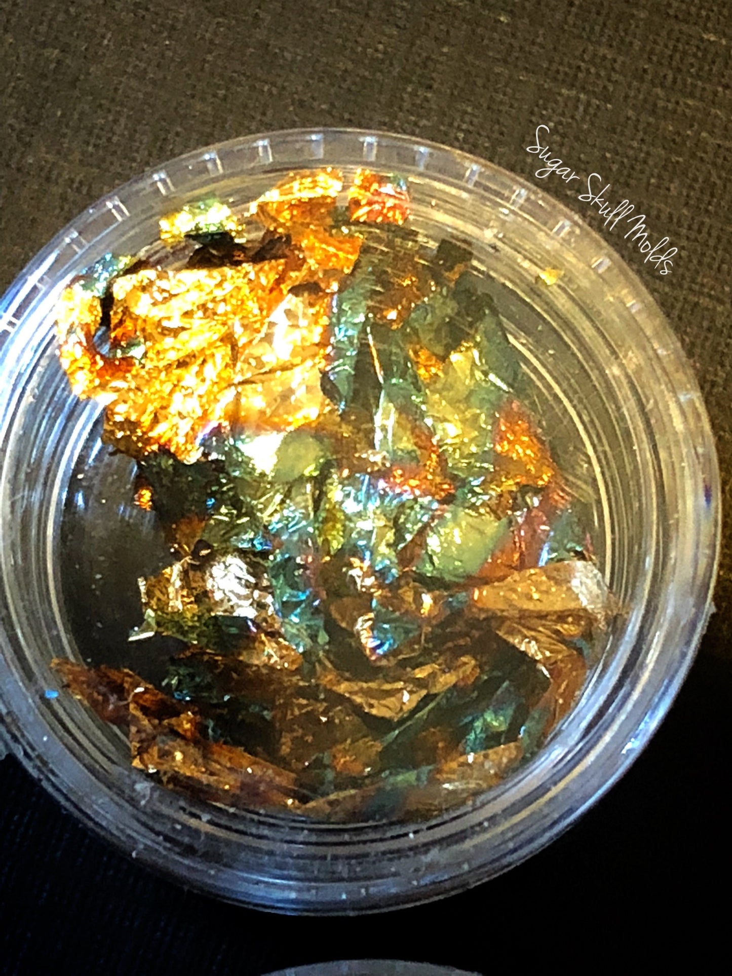 4 Jars Of Assorted Metal leaf Silver Gold Variegated Red Blue