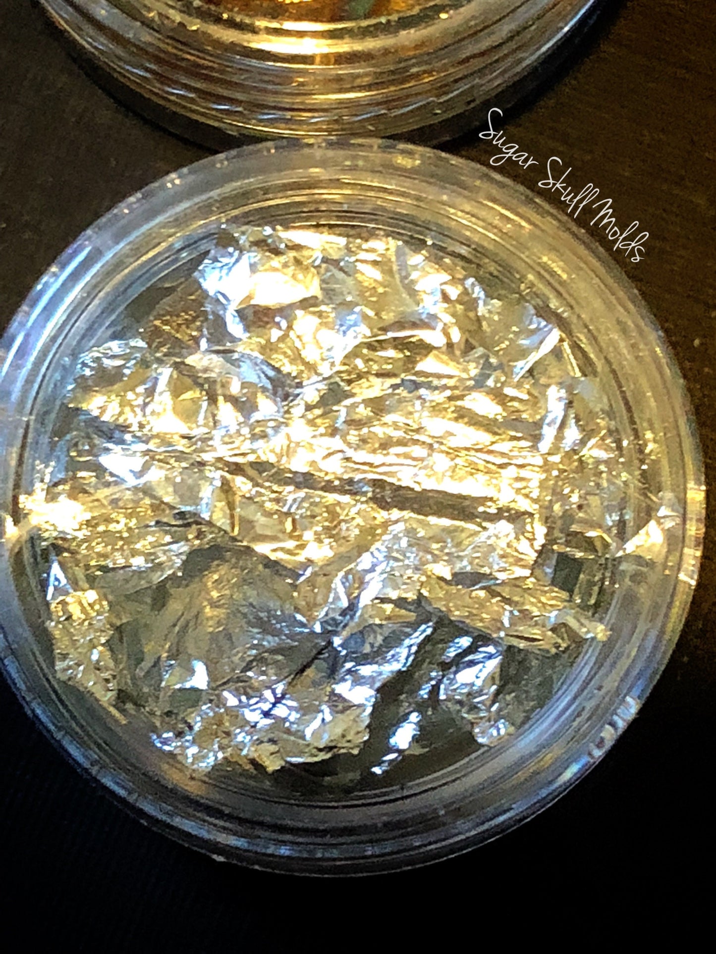 4 Jars Of Assorted Metal leaf Silver Gold Variegated Red Blue