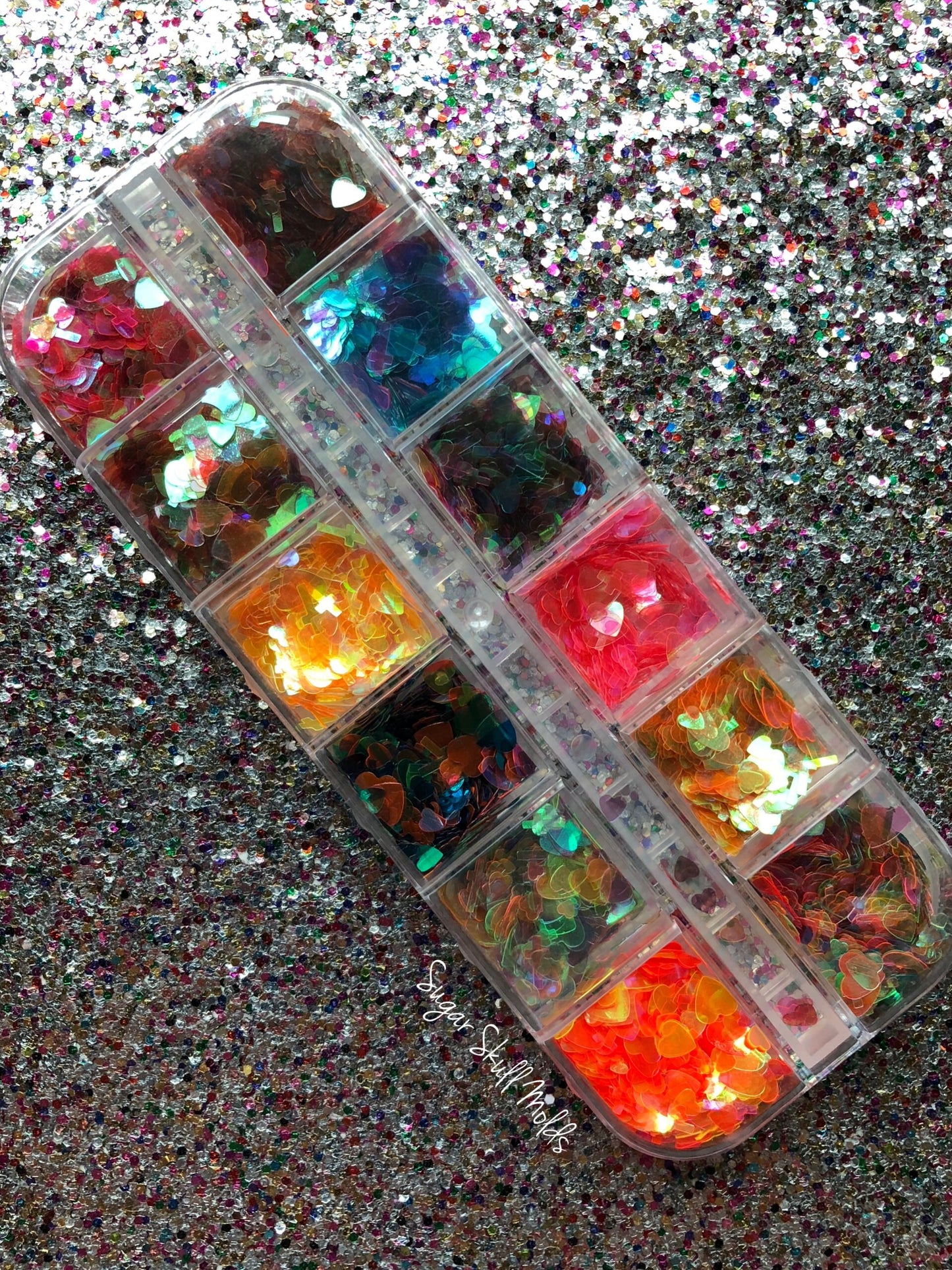 12 Asst Mini Holographic AB Cross and Heart Glitter Shapes Confetti Set