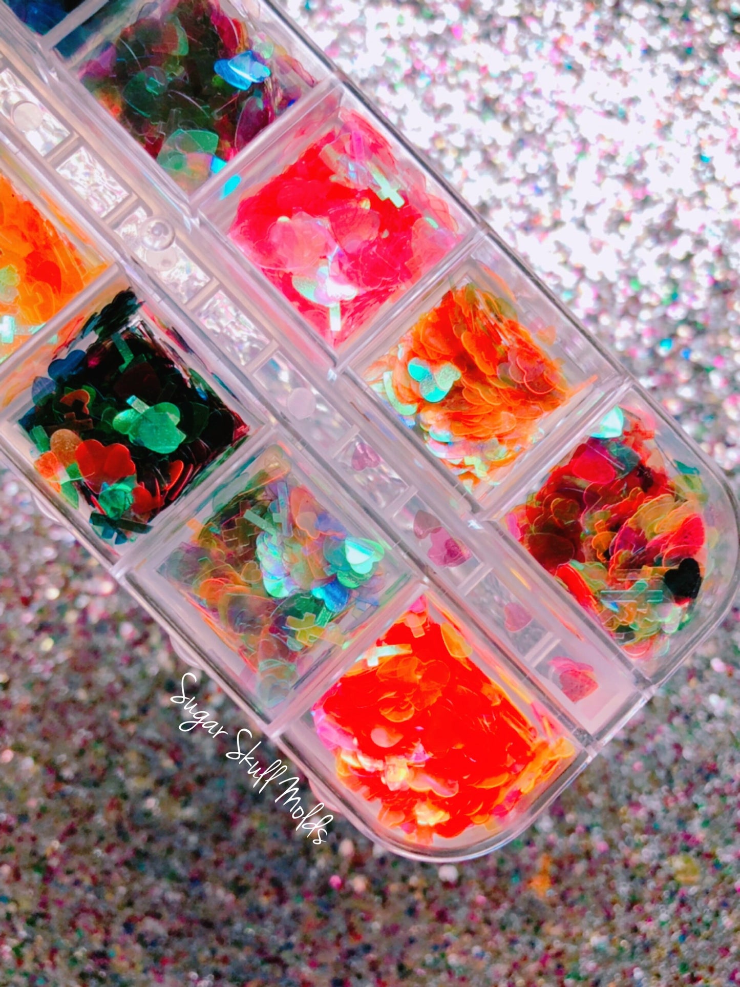 12 Asst Mini Holographic AB Cross and Heart Glitter Shapes Confetti Set