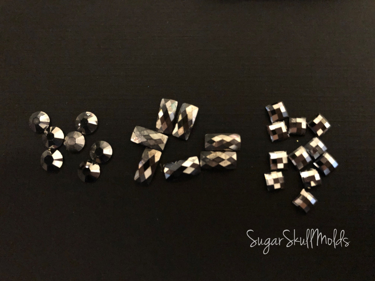 Set Of 3 Bags Of Assorted Shape Gunmetal Acrylic Rhinestone Flatback Cabochon