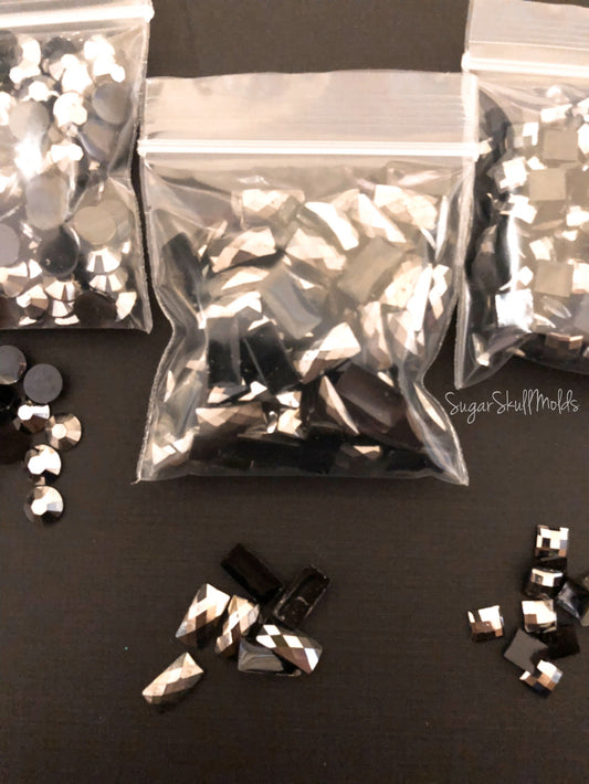 Set Of 3 Bags Of Assorted Shape Gunmetal Acrylic Rhinestone Flatback Cabochon