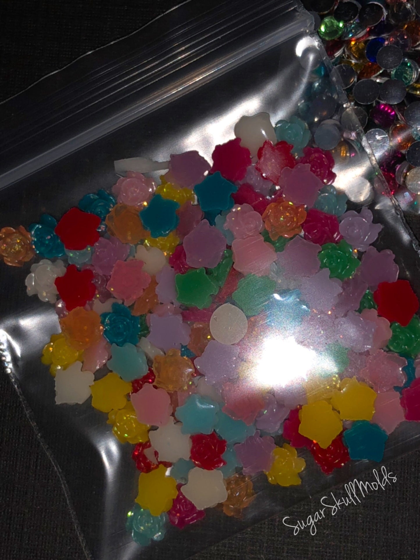 Set Of 3 Bags Of Assorted Flower Cabochons and Acrylic Rhinestone Flatback Gems