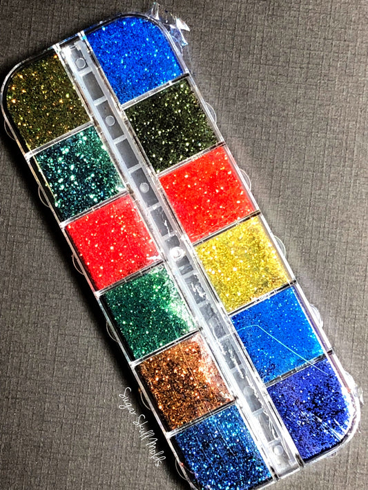 12 Assorted Holigraphic Chameleon Shimmer Glitter Powder